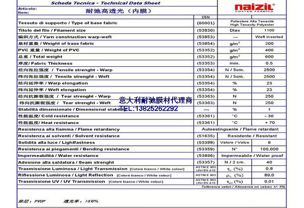 耐馳高透光膜材內膜